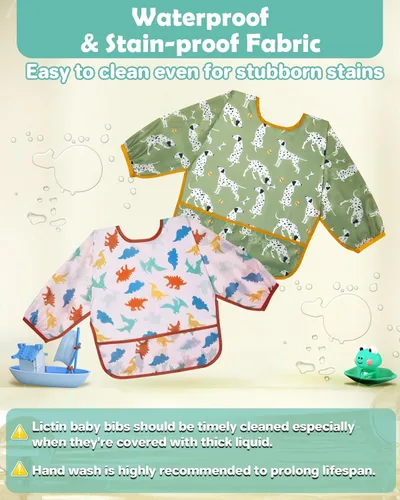 Miniatura 3 de Lictin Baberos de Manga Larga Paquete de 5 - Baberos para Bebé, Baberos Impermeables para Niños Pequeños, Delantal para Bebé para Comer, Baberos
