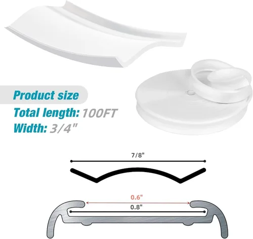 Miniatura 2 de Moldura de inserción de vinilo para carrocería, moldura de inserción para tornillos (3/4 "-50 pies-Blanco)