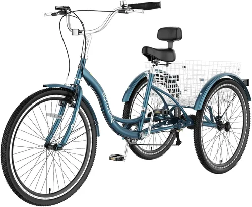 Miniatura 11 de Slsy Triciclo para adultos de 7 velocidades, 20/24/26 pulgadas, bicicleta de 3 ruedas para adultos con cesta de compras grande, capacidad de 350