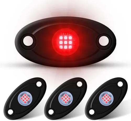 4Pods Kits de Luces LED Rock para Coches Camiones ATV UTV SUV Barco Resplandor Inferior Carrocería Trail Rig Luz Impermeable (rojo)