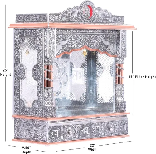 Miniatura 5 de Mandir de plata para el hogar - cobre oxidado - sin puerta (mediano)