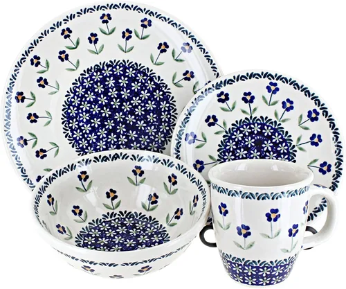 Miniatura 15 de Cerámica polaca Blue Rose - Victoria - Juego de vajilla de 16 piezas color blanco roto - 4 ajustes de lugar - Ideal para cenas diarias, comidas