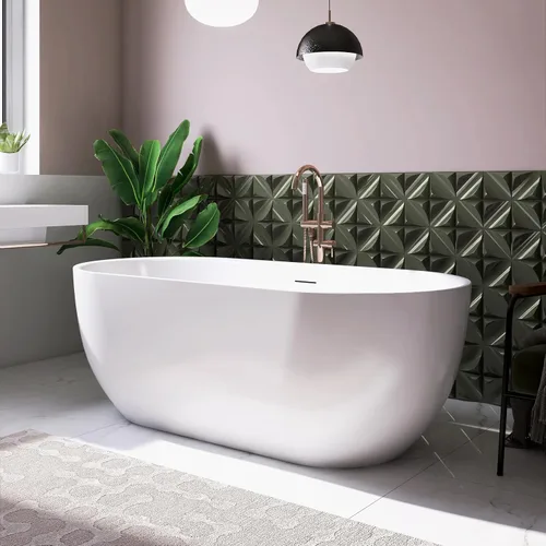 Miniatura 10 de Bañera independiente de 59", bañera independiente de acrílico puro, elegante bañera independiente contemporánea de remojo profundo, certificada cUPC