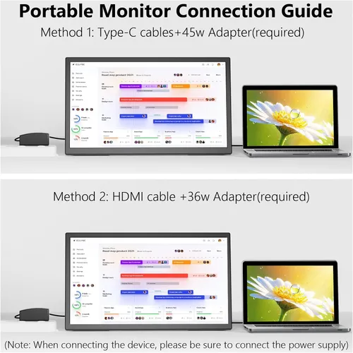 Miniatura 4 de Monitor portátil grande de 21.5 pulgadas para laptop, FHD 1080P 75Hz VESA compatible con USB-C HDMI, extensor de computadora para trabajar