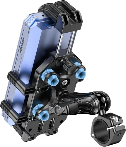LOKTENWO Soporte de teléfono para motocicleta con amortiguador de vibraciones y bloqueo seguro, [Tamaño ajustable] [Compatible con teléfonos más