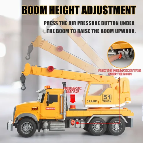 Miniatura 3 de Luces de camión de grúa de construcción de 15 pulgadas, juguetes con rotación de brazo extensible, varios accesorios, botones y luces, sonidos