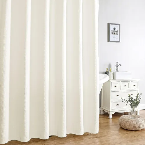 Miniatura 7 de MISS SELECTEX Cortina de ducha de tela lavable a máquina, clásica tela gruesa de punto gofre, duradera para baño, tela repelente al agua de alta