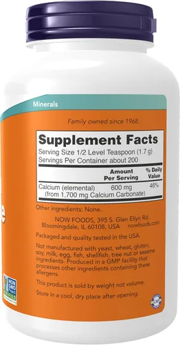 Miniatura 2 de NOW Foods Suplementos, carbonato de calcio en polvo, alto porcentaje de calcio, apoya la salud ósea*, 12 onzas