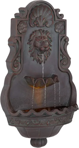 Miniatura 7 de Fuente de pared de león real de 31.5 pulgadas de alto, gran decoración rústica para interiores y exteriores, de bronce, con luz LED, estatua