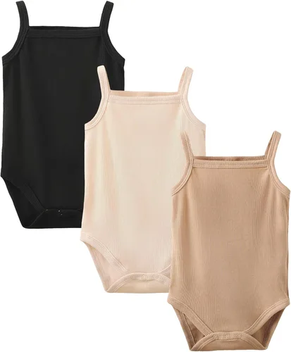 OPAWO Onsies sin mangas para bebé niña, paquete de 3 mamelucos para recién nacidos, tirantes delgados, camiseta interior de verano para bebé de 0 a