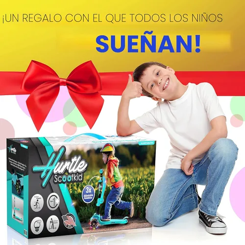 Miniatura 6 de Hurtle Patinete de 3 ruedas para niños, luces LED de ruedas, manubrio ajustable de inclinación para dirigir y asiento plegable, paseo sentado