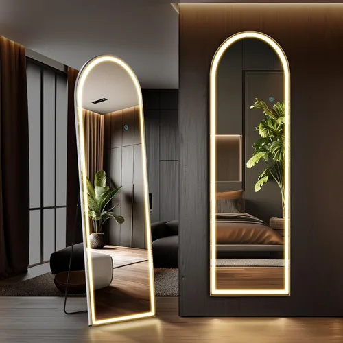 Miniatura 20 de OLIXIS Espejo arqueado de longitud completa para dormitorio, espejo de cuerpo completo de 56 x 15 pulgadas con soporte, para colgar o inclinarse