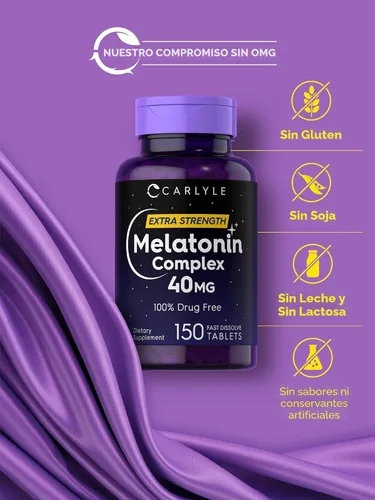 Miniatura 6 de Carlyle Complejo de melatonina de 40 mg 150 tabletas de disolución rápida Soporte extra fuerte con ashwagandha y manzanilla Vegetariano, sin