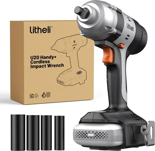 Miniatura 10 de Kit de llave de impacto inalámbrica LiTHELi, pistola de impacto de anillo de cerdo de 1/2 pulgada con 4 casquillos de impacto, destornillador