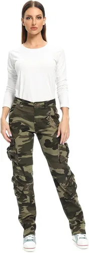 Miniatura 3 de OCHENTA Pantalones cargo holgados militares casuales para mujer, camuflaje militar, combate de fatiga con 8 bolsillos