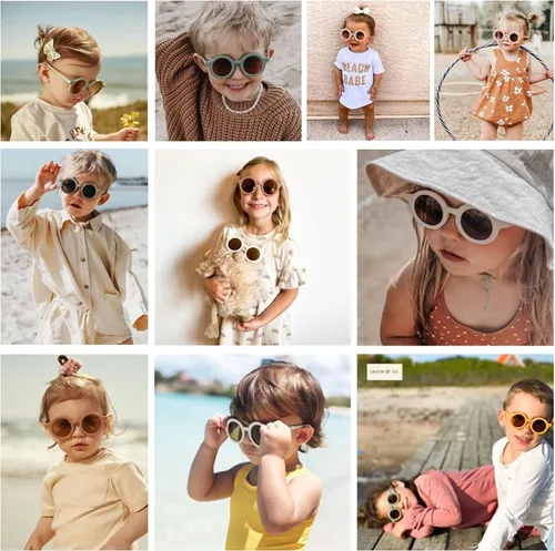 Miniatura 2 de Lindas flores y lentes de sol redondos para niños, marco de goma flexible, protección UV400 para niños y niñas de 2 a 10 años
