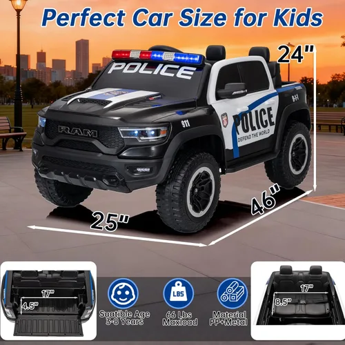 Miniatura 2 de FINITO 4WD - Camión de policía de 2 plazas para niños de 24 V, 4 x 4 pulgadas, auto de juguete con control remoto, camión eléctrico para niños