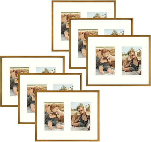 Miniatura 100 de Golden State Art, Marco de collage de aluminio de 4 x 6, muestra fotos de 6 x 4 con tapete de 2 aberturas o una foto de 8 x 10, vidrio real, Negro