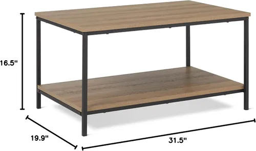 Miniatura 7 de Amazon Basics Mesa de centro rectangular con estante inferior, mesa central para sala de estar, de madera, 19.9" P x 31.5" A x 16.5" Al Roble