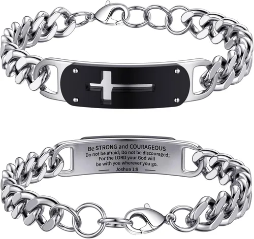 Pulsera de cruz para hombres y niños, pulsera de cadena de cruz cubana de acero inoxidable, versículo de la Biblia, regalo de joyería cristiana,