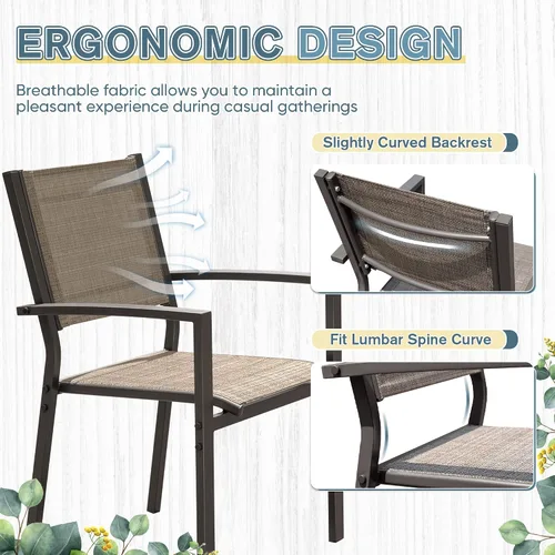 Miniatura 3 de Rankok Juego de 6 sillas de comedor apilables para exteriores con reposabrazos de 290 libras, sillas de comedor de textileno para patio trasero
