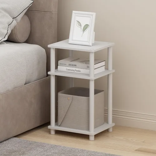 Miniatura 9 de Furinno Just Turn-N-Tube - Mesita de noche de almacenamiento abierto, 1 paquete, 3 niveles, blanco/blanco