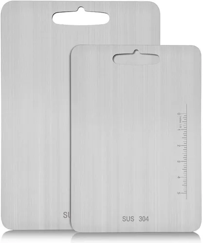 Tabla de cortar de acero inoxidable SUS 304 (14.2 x 9.8 pulgadas y 11.24 x 7.87 pulgadas) para cocina, tabla de cortar SUS 304 para carne, frutas,