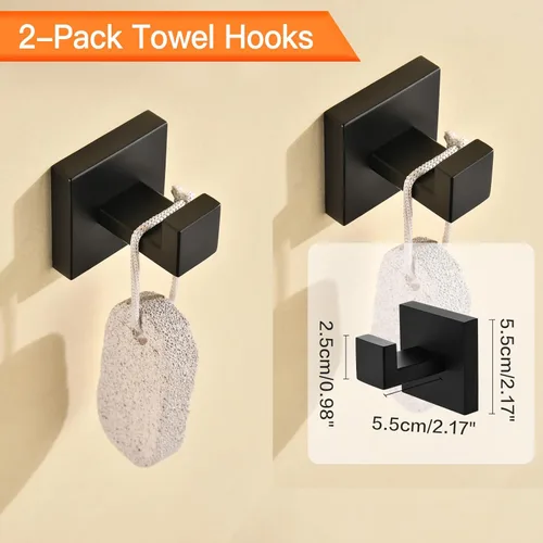 Miniatura 6 de Toalleros para baño, color negro, 5 piezas de 16 pulgadas, accesorios de accesorios de baño, montaje en pared, incluye barra de toalla de mano