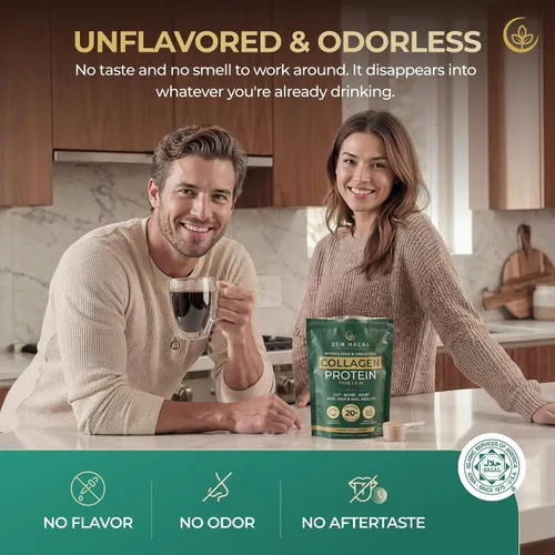 Miniatura 8 de Polvo de colágeno con vitamina C y probiótico (18g de proteína) Péptidos de colágeno halal puro de pasto para mujeres - Sin sabor e hidrolizado