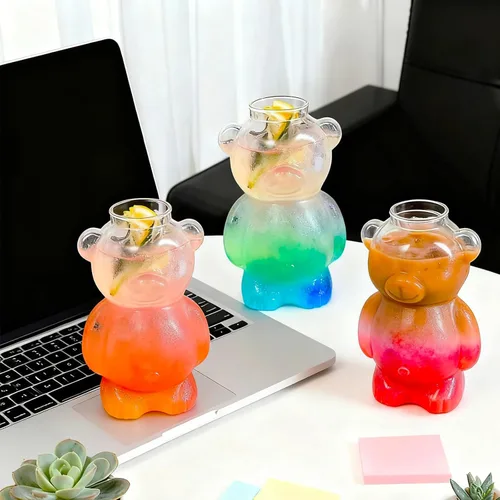 Miniatura 2 de PRETYZOOM Paquete de 2 vasos de cóctel en forma de oso de 13 onzas de borosilicato transparente – Cristalería de animales novedosos para vino, jugo