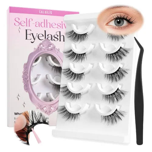 Miniatura 18 de CALAILIS Pestañas autoadhesivas, 5 pares de pestañas postizas a presión de aspecto natural, sin pegamento, reutilizables, pestañas postizas