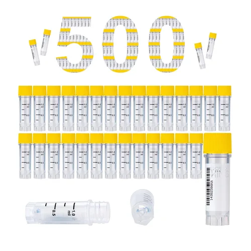 Miniatura 59 de Cryoviales de 0.0 fl oz, 25Pcs Cryotubes con código de barras lateral, frascos de esterilización con rosca externa, tubos de muestra con tapas Azul