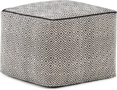 Miniatura 10 de SIMPLIHOME Edgeley Puf redondo – 18 pulgadas de ancho tejido a mano yute y algodón otomano en azul clásico y natural, reposapiés estilo bohemio