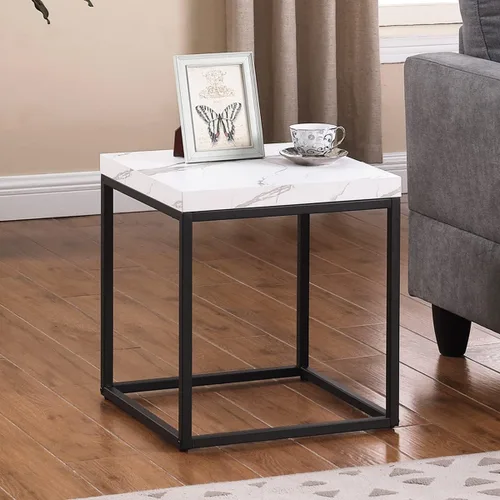 Miniatura 4 de CENSI Juego de mesa auxiliar y mesa auxiliar de mármol blanco de 2 piezas, mesa central rectangular de 47 pulgadas + mesa auxiliar cuadrada de 18