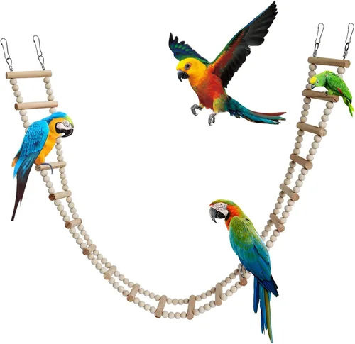 Miniatura 9 de Puente de escalera para pájaros, juguetes de madera para escalada y columpio, accesorios de jaula para pájaros, ratas, loros, hámster, ardilla