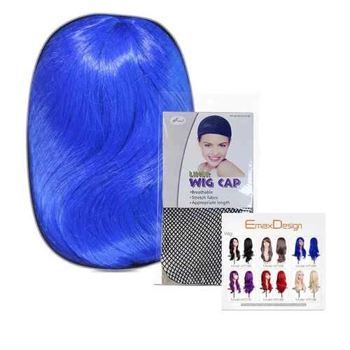 Miniatura 3 de EmaxDesign Pelucas de 28 pulgadas ondulado rizado Cosplay peluca con gorra de peluca y peine (azul oscuro)