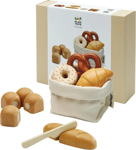 Miniatura 10 de PlanToys Juego de alimentos para fiesta de cumpleaños de dos caras (3488) Hecho de forma sostenible de madera de goma y pinturas y tintes no Juego
