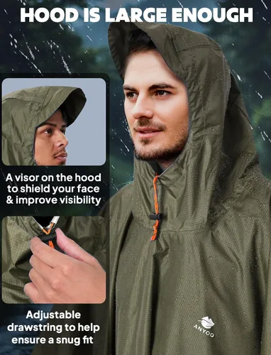 Miniatura 4 de ANYOO Poncho de lluvia con capucha para adultos, impermeable, ligero, para hombres y mujeres, chaqueta de lluvia reutilizable para emergencias al