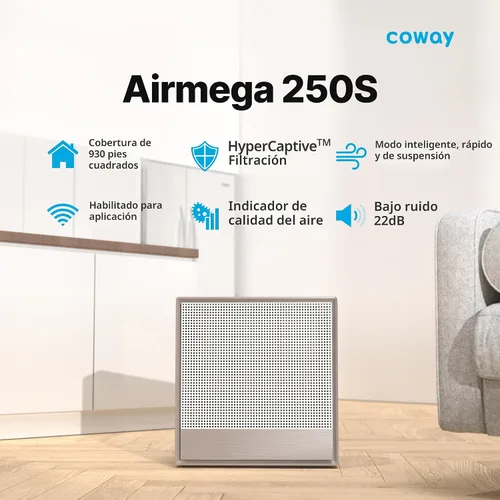 Miniatura 2 de COWAY Airmega 250S Wifi - Purificadores de aire para habitaciones grandes de hasta 1860 pies cuadrados, prefiltro lavable y filtro HEPA para humo