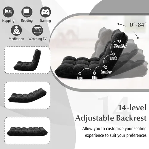 Miniatura 3 de RELAX4LIFE Silla de suelo con soporte para el respaldo, sillón perezoso ajustable de 14 posiciones, cama acolchada y sillón reclinable para leer