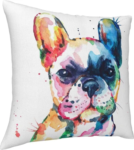 Miniatura 2 de VARUN Fundas de almohada creativas multicolor de bulldog francés en acuarela, cachorro, pintura artística, fundas de almohada cuadradas