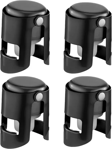 Miniatura 23 de Tapones de champán con protector de champán de acero inoxidable con silicona de grado alimenticio a prueba de fugas que se mantienen frescos, Negro