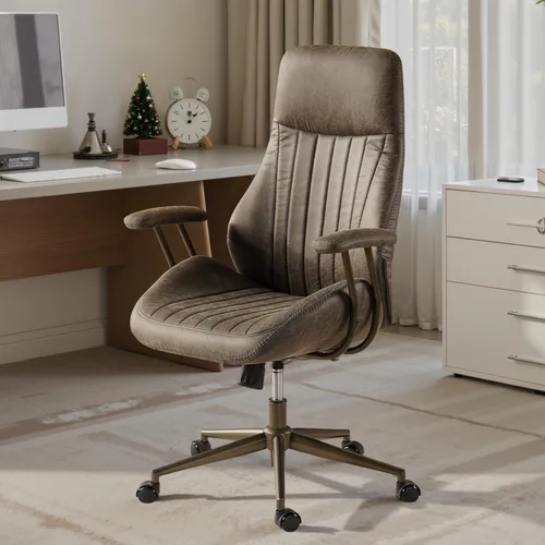 Miniatura 15 de Silla de escritorio de oficina en casa, silla de oficina moderna de mediados de siglo con soporte lumbar ajustable, silla ejecutiva de altura Marrón