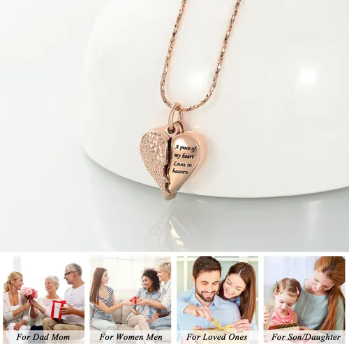 Miniatura 48 de Imrsanl Collar con dije de urna de cremación en forma de corazón para cenizas humanas – Un pedazo de mi corazón vive en el cielo