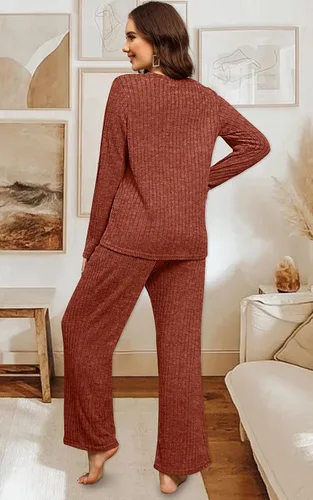 Miniatura 4 de WIHOLL Conjuntos de dos piezas para mujer, conjunto de descanso acogedor suéter con bolsillos