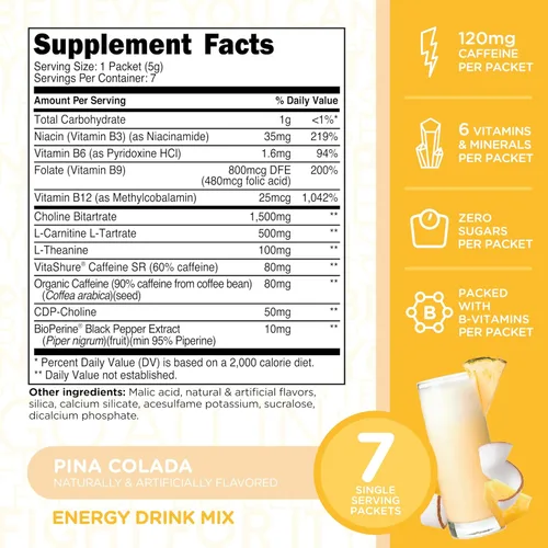 Miniatura 2 de TransformHQ Boost Shot - Paquetes de bebida en polvo, piña colada, paquete de 7, suplementos energéticos para mujeres y hombres, con cafeína