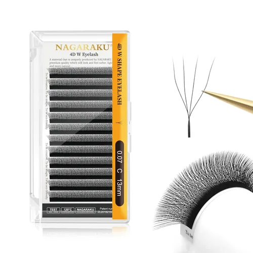 Miniatura 123 de NAGARAKU Extensiones de pestañas Double Tips 4D W, suministros con puntas dobles, gruesas con rizado D de 0.07 mm, bandeja mixta 8-15 mm, 0.07-D