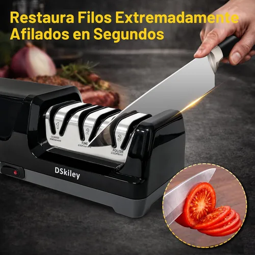 Miniatura 2 de Afilador de cuchillos eléctrico para cocina, sistema profesional de 3 etapas 100% diamante con ángulo de precisión de 20°, afilado rápido para Negro