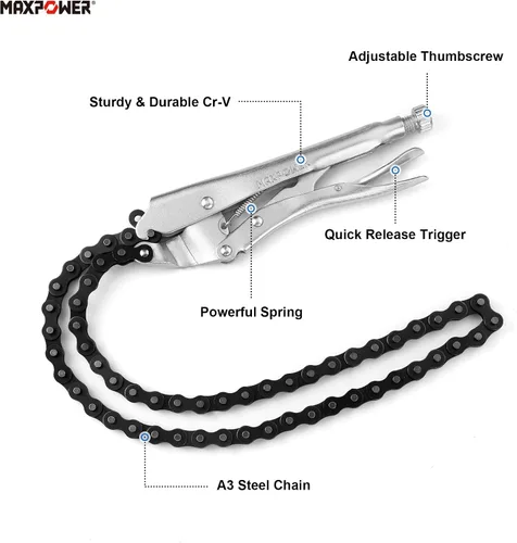 Miniatura 2 de MAXPOWER Abrazadera de cadena de bloqueo, alicates Chian de bloqueo de 9 pulgadas con cadena de 35.8 pulgadas, paquete de 2