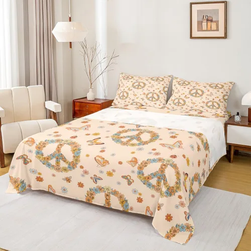 Miniatura 12 de Erosebridal Groovy - Juego de sábanas para decoración de fiesta para niñas y mujeres, diseño de signo de paz, tamaño individual, sábanas de mariposa